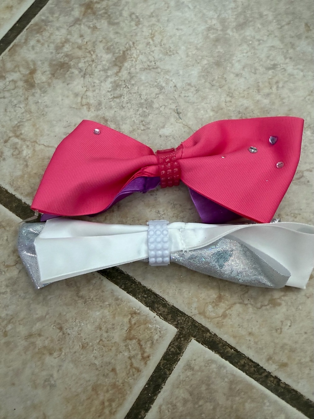 Kids Sparkle Bow Hair Clips - Pink & White